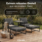 5-teiliges Gartenmöbel Set Asteri Sitzgruppe für 2-4 Personen 2 Sessel 2 Hocker 1 Tisch Metallgestell wetterfest mit Sitzpolstern