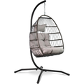 Hängesessel mit Gestell Korb Egg Schaukelstuhl Rattan Design Outdoor Indoor 150 kg Tragkraft Grau