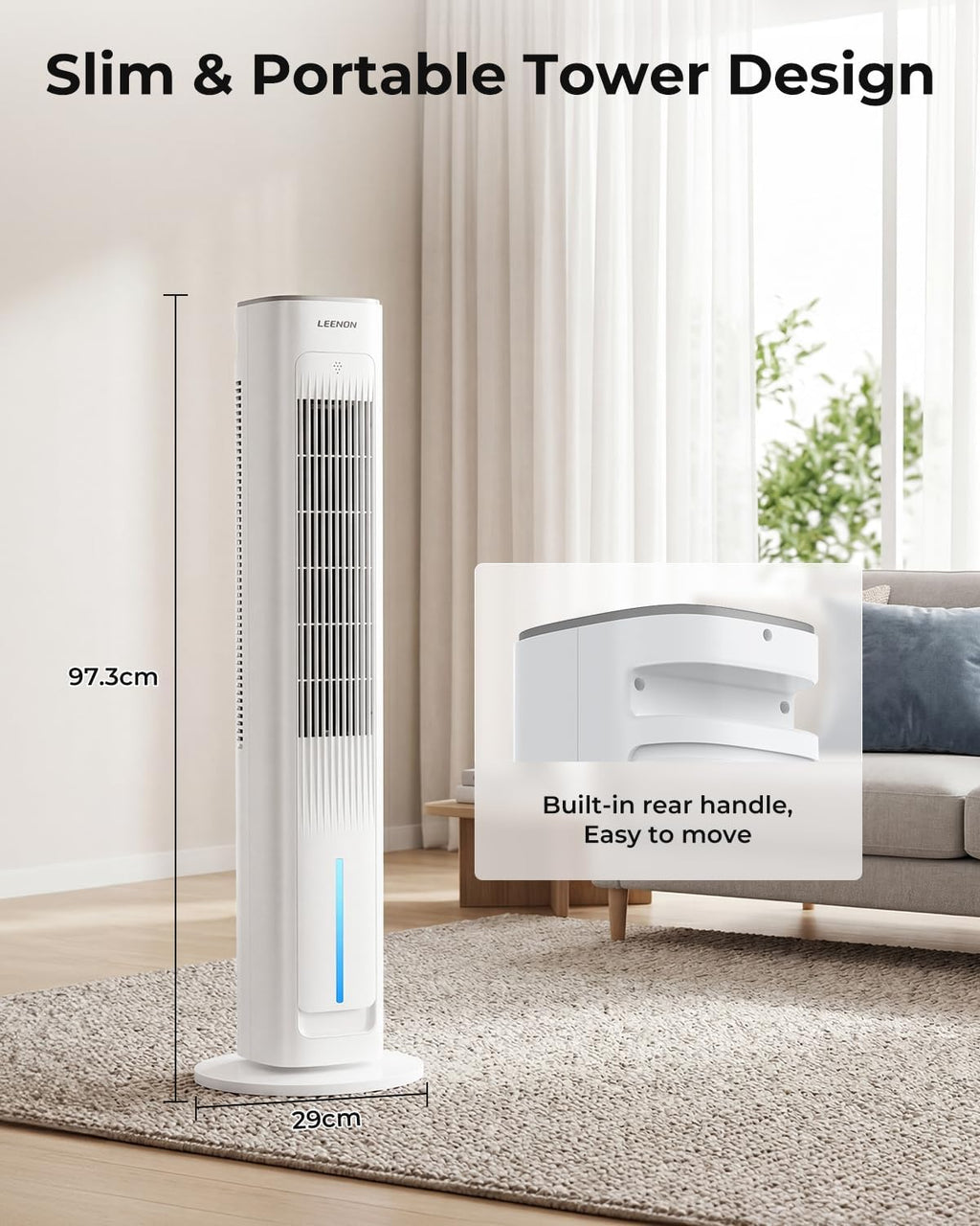 Turmventilator mit Wasserkühlung ATF-026L 38 Zoll 60W Verdunstungskühler mit Fernbedienung 3 Stufen 12H Timer