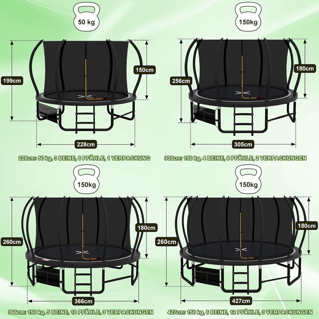 Outdoor Trampolin rund Ø228 cm mit Sprungtuch und Sicherheitszubehör verstärkte Stahlkonstruktion 27 Federn