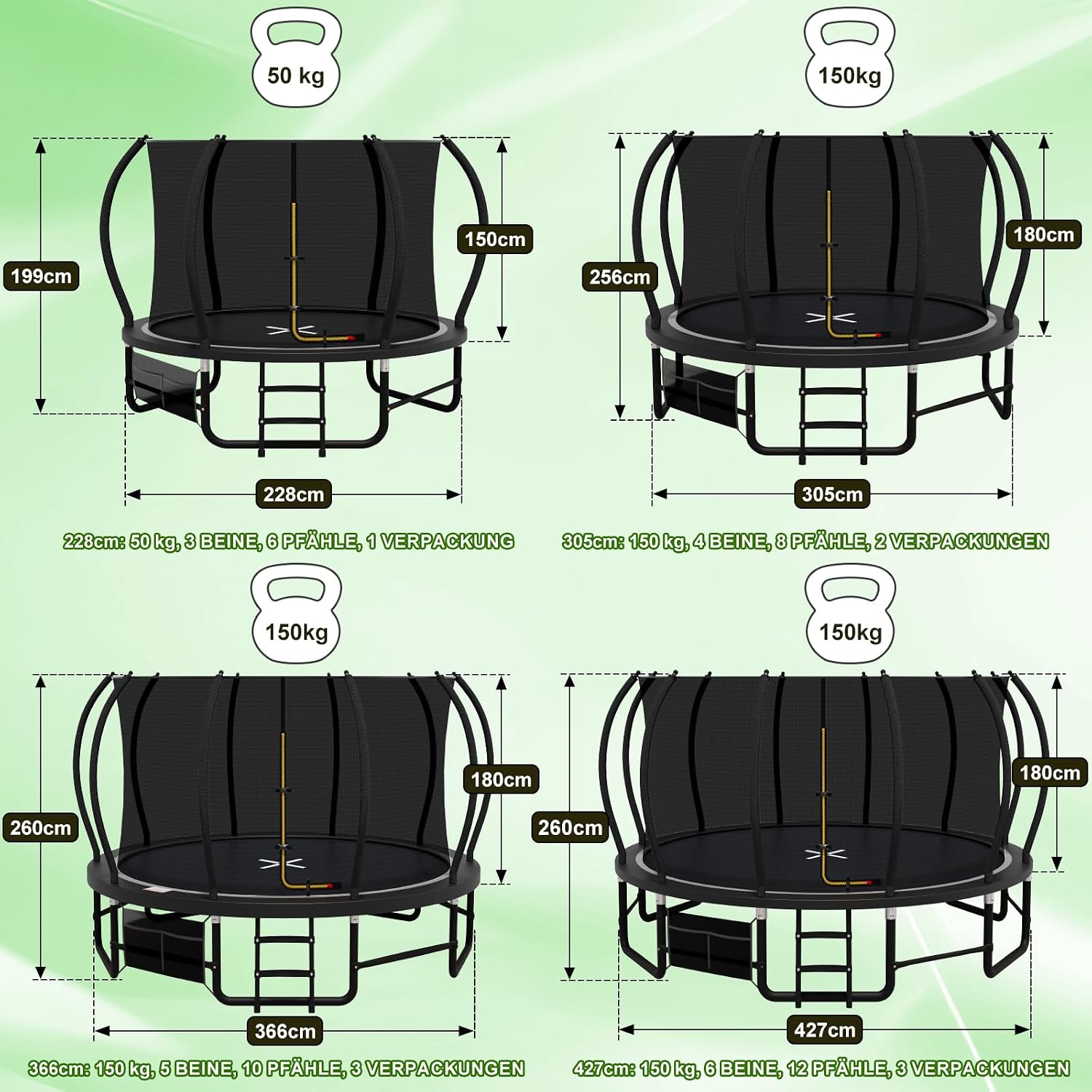 Outdoor Trampolin rund Ø228 cm mit Sprungtuch und Sicherheitszubehör verstärkte Stahlkonstruktion 27 Federn