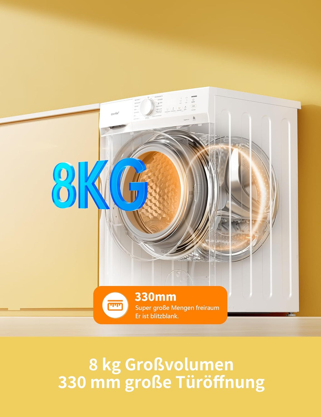 Frontlader Waschmaschine 8 kg CF08EWP05W mit Dampffunktion und Tierhaar-Programm 16 Programme Energieeffizienz Klasse A-10 Nachlegefunktion