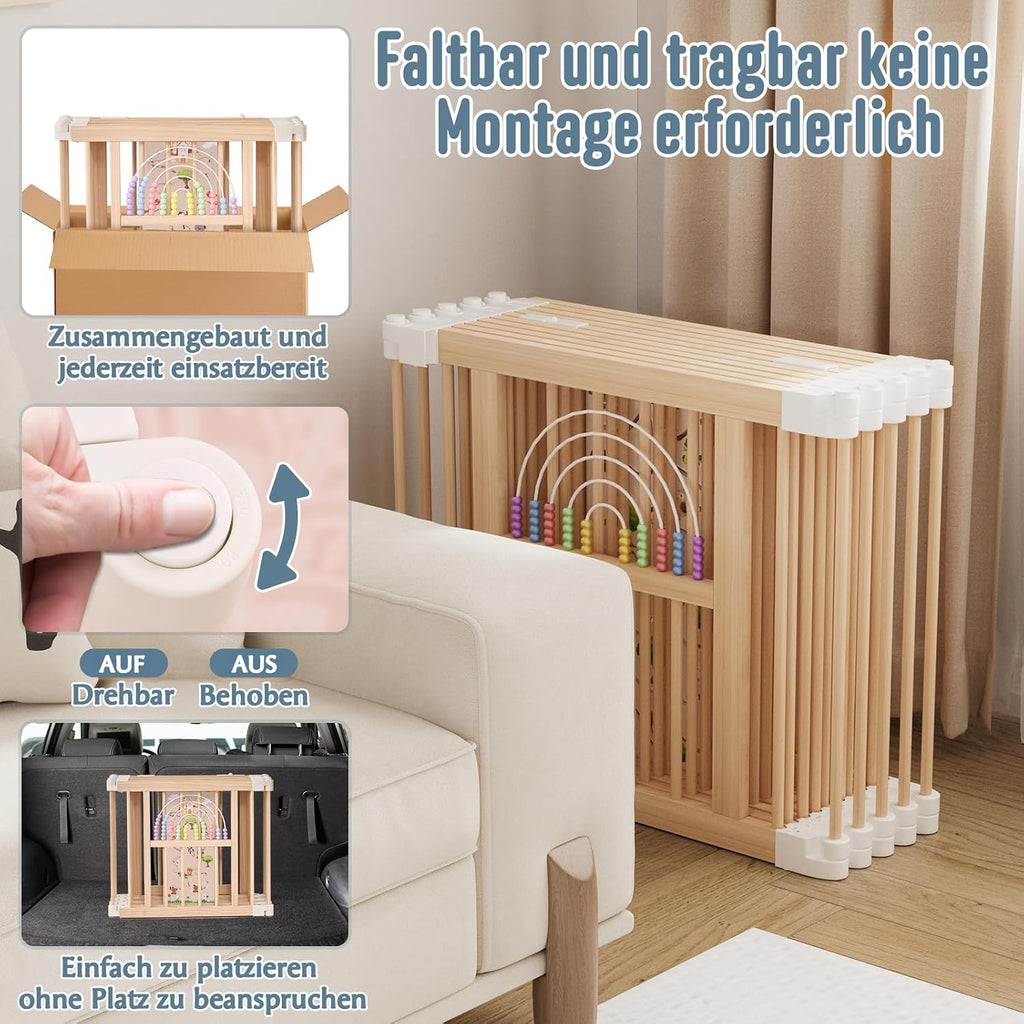 Baby Laufstall faltbares Holz Laufgitter 214 x 141 x 61 cm Spiel- und Sicherheitsbereich für Kleinkinder