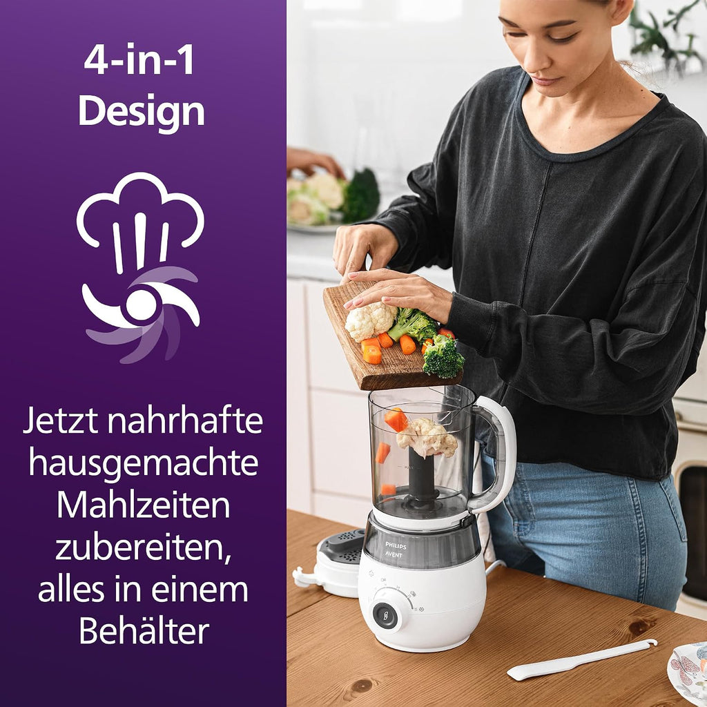 Dampfgarer mit Mixer SCF883/01 4-in-1 Babynahrungszubereiter 400W mit Dampfgaren Pürieren Auftauen und Aufwärmen