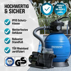 Sandfilteranlage SF96K 9600 l/h 400 W bis 30000 L Pool 7-Wege Ventil selbstansaugend Ø32-38 mm Adapter Poolfilterpumpe
