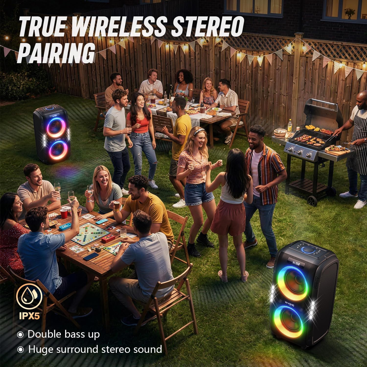 Bluetooth Lautsprecher T9 Pro Tragbarer Outdoor Lautsprecher 270W Stereo mit Bluetooth 5.3 USB TF AUX Mikrofonanschluss