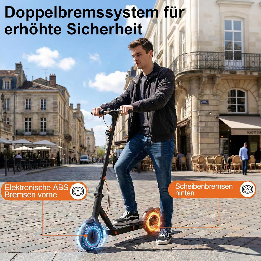 Elektroroller T3-DE mit Bluetooth App 350W Motor 30-35 km Reichweite 8,5 Zoll Wabenreifen Dual Bremssystem ABE