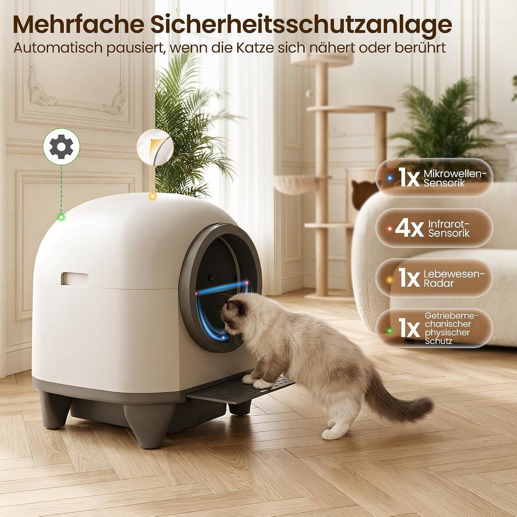 Selbstreinigende Katzentoilette 90L mit App Steuerung Sicherheitssensor Geruchsentfernung automatisches Katzenklo mit Matte