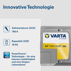 Autobatterie AGM A7 12V 70Ah 760A Start-Stopp Batterie für PKW Bleisäurebatterie Modell 570 901 076