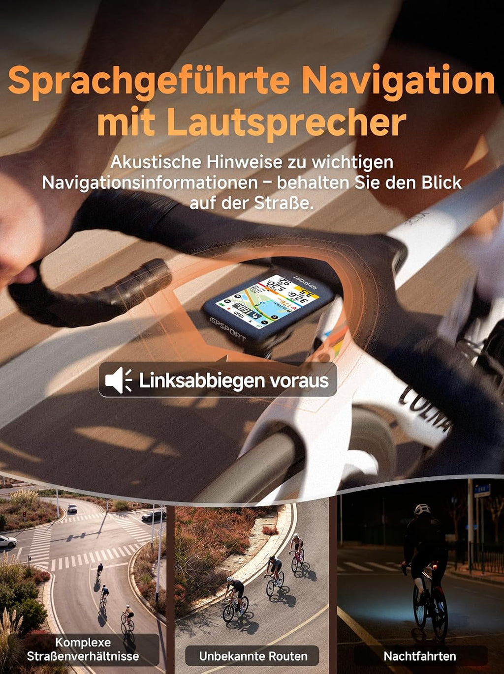 Fahrradcomputer BSC500 mit GPS Navigation 3,3 Zoll Farbdisplay Touchscreen IPX7 ANT+ Bluetooth E-Bike Modus und Kartenfunktion