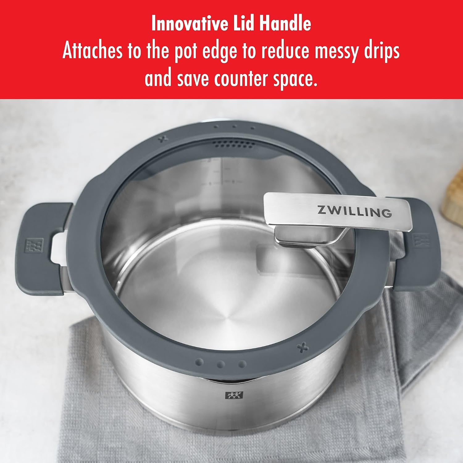 Kochtopfset 5-teilig Edelstahl Induktion mit Deckel integriertes Sieb Ausgießfunktion Stay-Cool Griffe grau 1009150