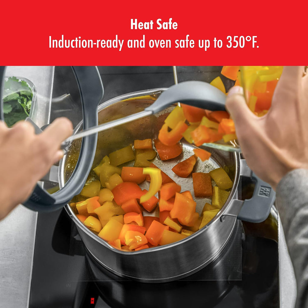 Kochtopfset 5-teilig Edelstahl Induktion mit Deckel integriertes Sieb Ausgießfunktion Stay-Cool Griffe grau 1009150