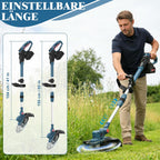 Akku Rasentrimmer HY-13 21V mit bürstenlosem Motor 23 cm Schnittbreite 5 Schneidaufsätze 2 x 4,0Ah Akku Unkrautbürste