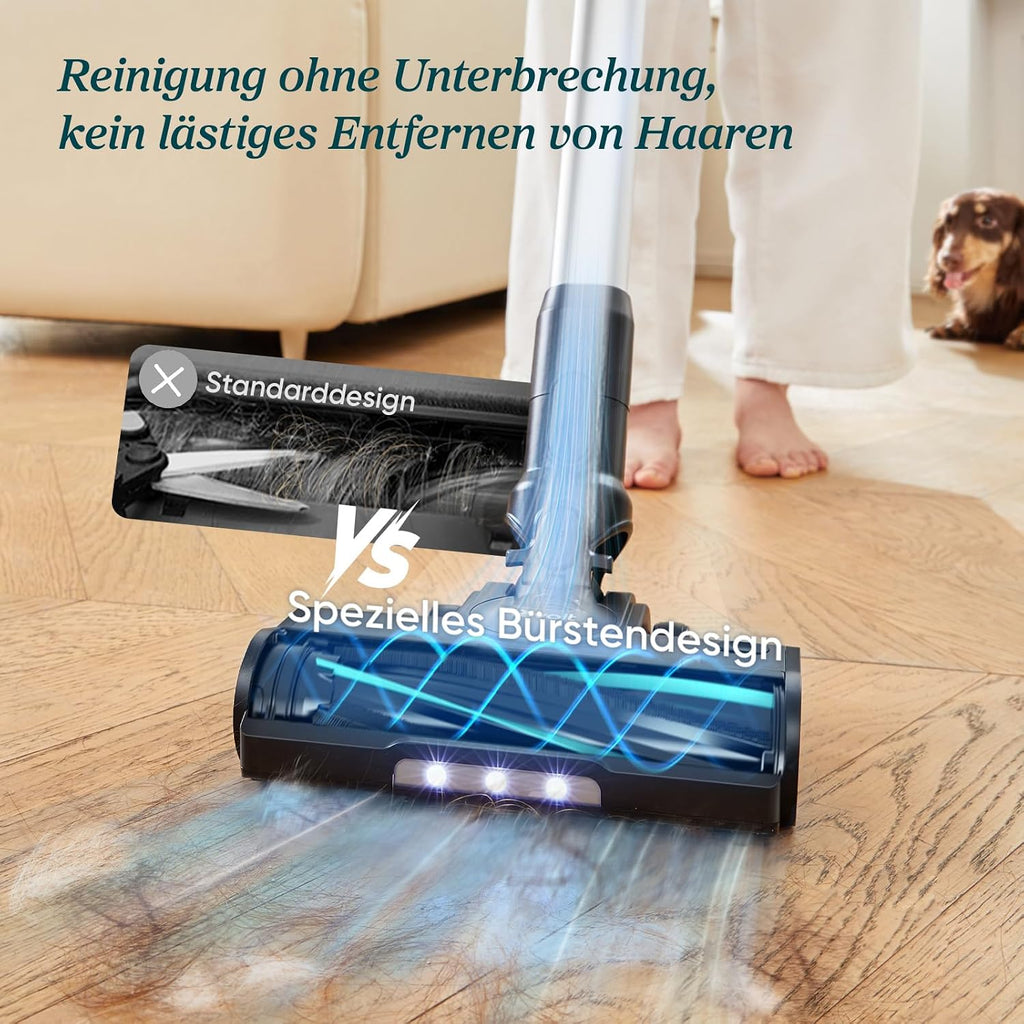 Akku Staubsauger LVAC-200 MAX kabellos mit HEPA Filter 70 Min Laufzeit Anti Haar Bürste für Teppich Hartböden und Auto