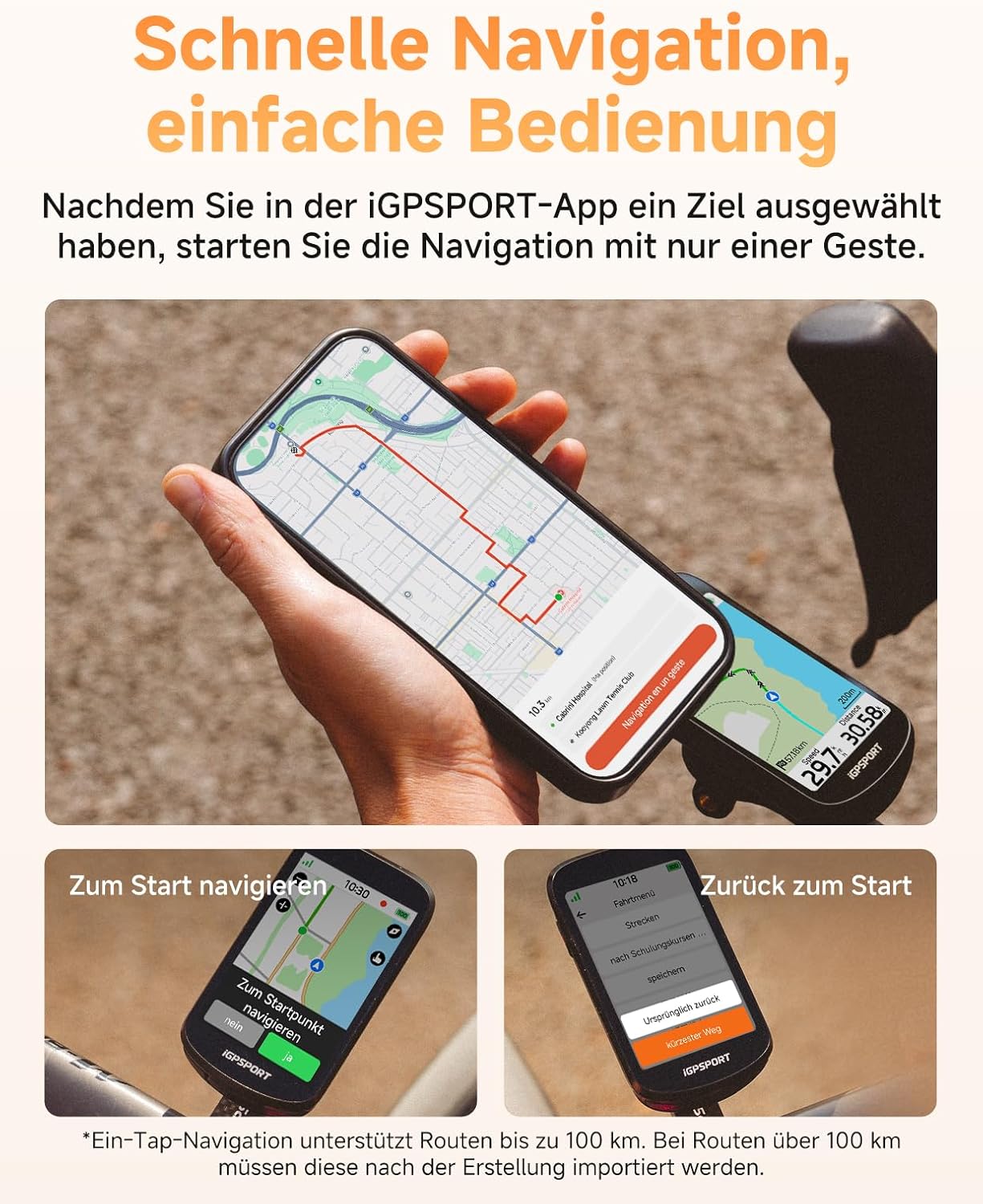 Fahrradcomputer BSC500 mit GPS Navigation 3,3 Zoll Farbdisplay Touchscreen IPX7 ANT+ Bluetooth E-Bike Modus und Kartenfunktion