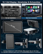 Single DIN Autoradio mit Touchscreen 10.1 Zoll Android 14 2GB 64GB Bluetooth CarPlay Android Auto Navigation Rückfahrkamera