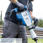 Abbruchhammer AB1900 1900W 60J Schlagenergie Betonhammer mit 390 mm Meißelaufnahme inklusive Spitz- und Flachmeißel Transportkoffer