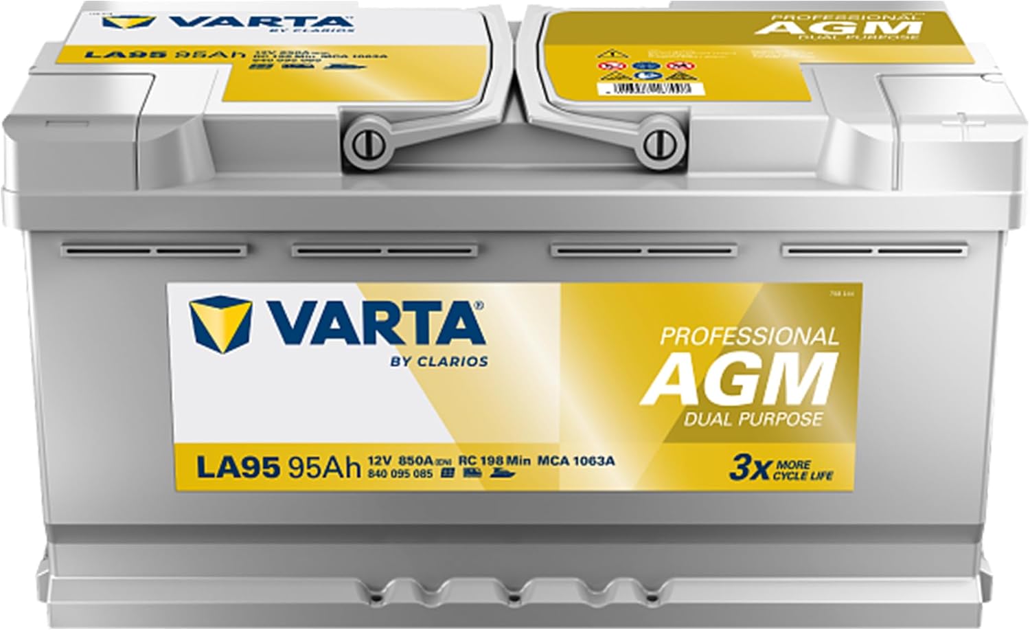 AGM Versorgungsbatterie LA95 12V 95Ah 850A Dual Purpose Batterie für Wohnmobil Wohnwagen und Boote