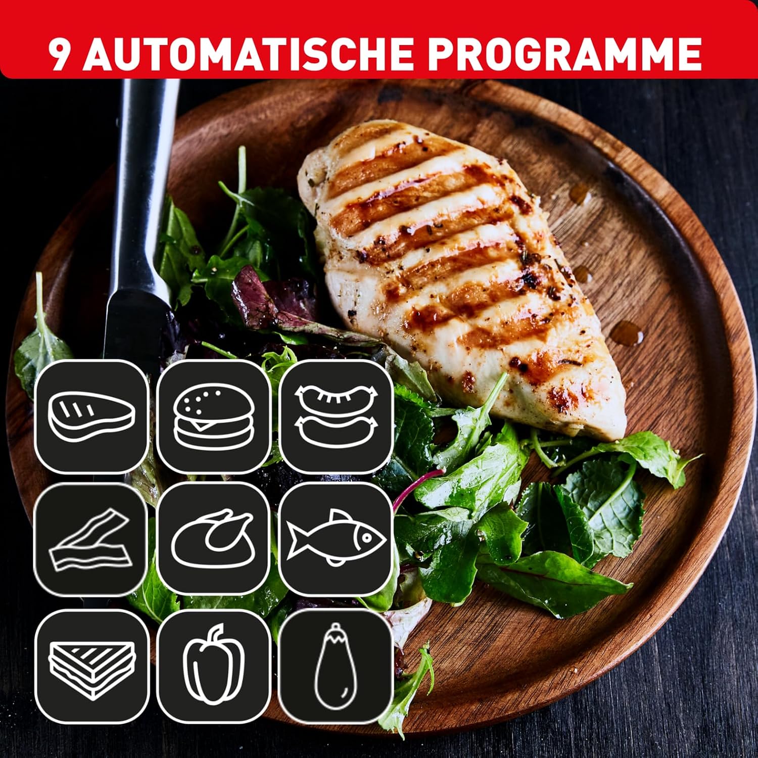 Kontaktgrill OptiGrill+ XL GC722D16 2000W mit 9 Grillprogrammen manueller Modus abnehmbaren Grillplatten und Garstufenanzeige