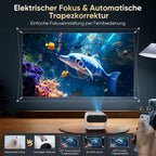 Mini Beamer Android 14 Heimkino Projektor 1080P 4K Dekodierung WiFi6 BT5.2 Automatische Trapezkorrektur für Smartphone HDMI PC