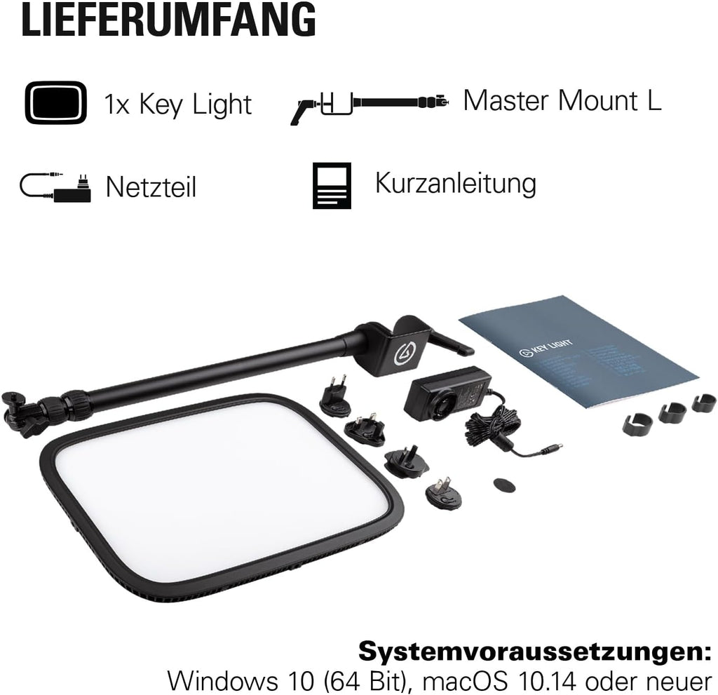 Studiolicht LED Panel 2800 Lumen mit einstellbarer Farbtemperatur 2900-7000K App Steuerung Tischklemme für Streaming und Videokonferenzen
