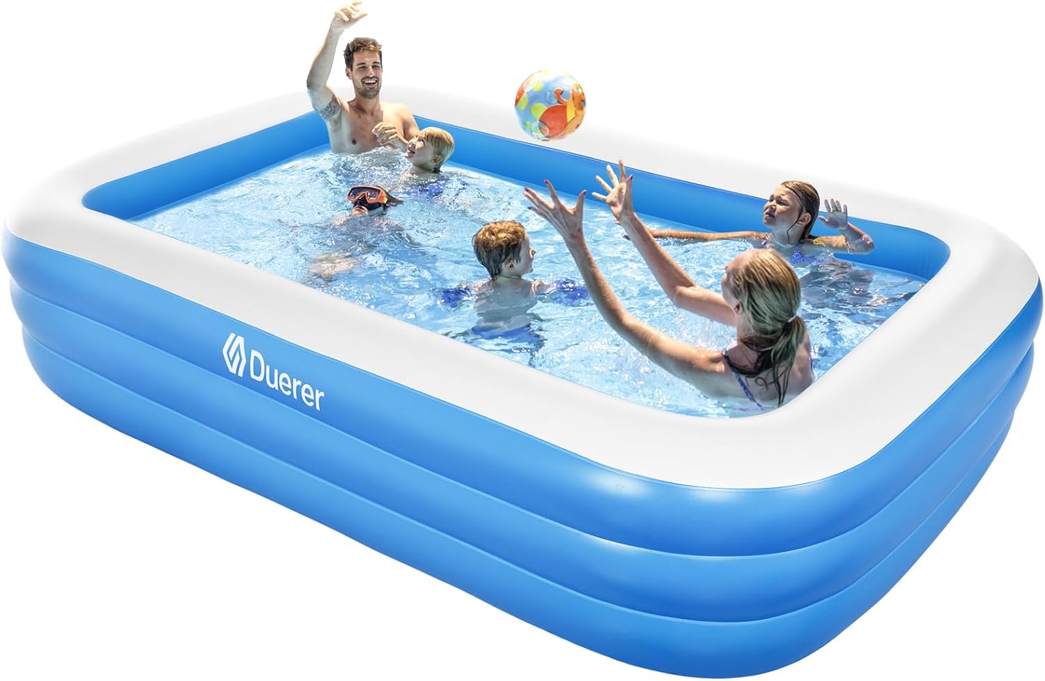 Aufblasbarer Pool rechteckig 305 x 182 x 56 cm PVC Schwimmbecken mit 312 Gallonen Kapazität 3 Luftkammern Familienpool Garten