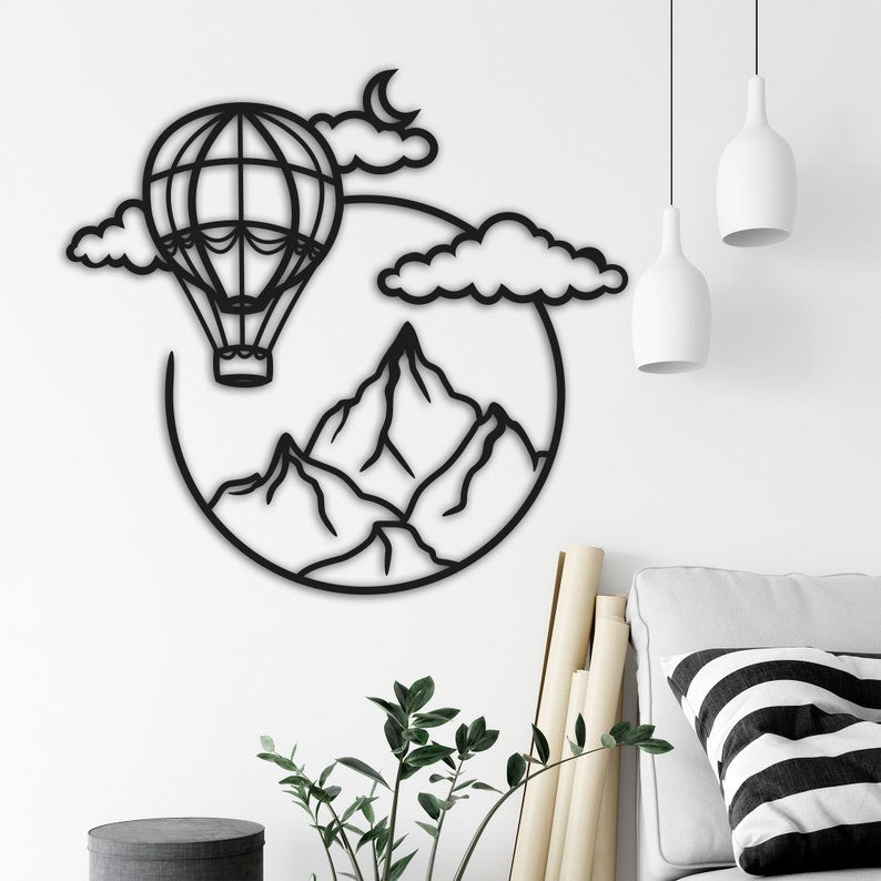 Holz Wandkunst Ballon minimalistisch Wohndekor Sonnenuntergang 50-90 cm