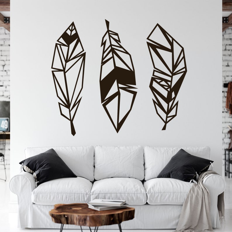 Geometrische Feder Wandkunst aus Holz, 6 mm Sperrholz, 50-90 cm breit, minimalistisches Wohndekor