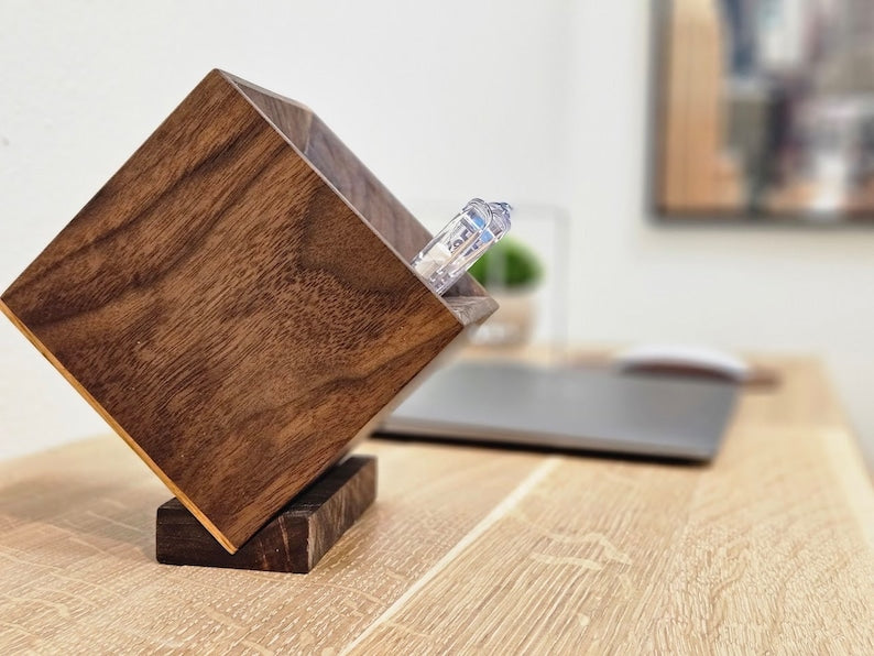 Holz-Stifthalter mit abnehmbarer Basis, XL, Weißeiche, 11x11,5x11,5 cm
