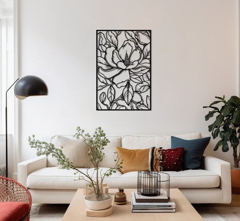 Magnolien-Blumen-Holzwanddekor – Blumenzweig-Wandkunst, 4 Größen, MDF