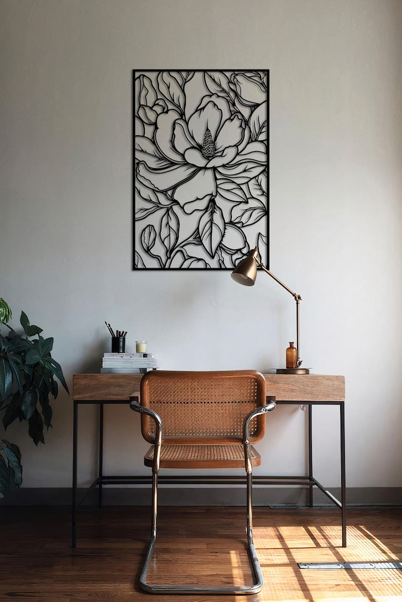 Magnolien-Blumen-Holzwanddekor – Blumenzweig-Wandkunst, 4 Größen, MDF