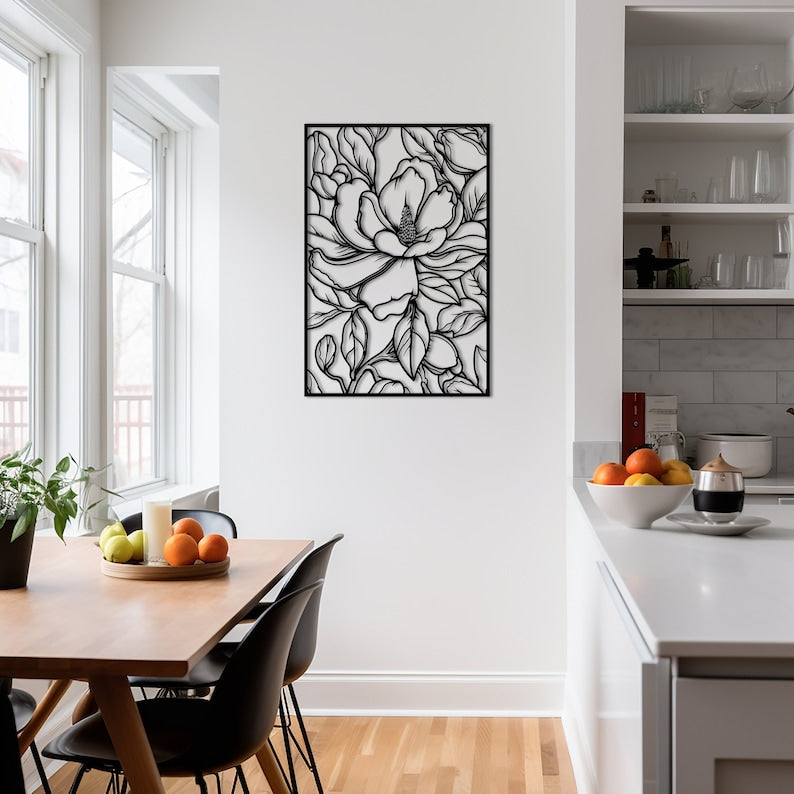 Magnolien-Blumen-Holzwanddekor – Blumenzweig-Wandkunst, 4 Größen, MDF