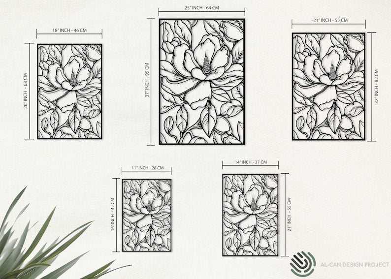 Magnolien-Blumen-Holzwanddekor – Blumenzweig-Wandkunst, 4 Größen, MDF