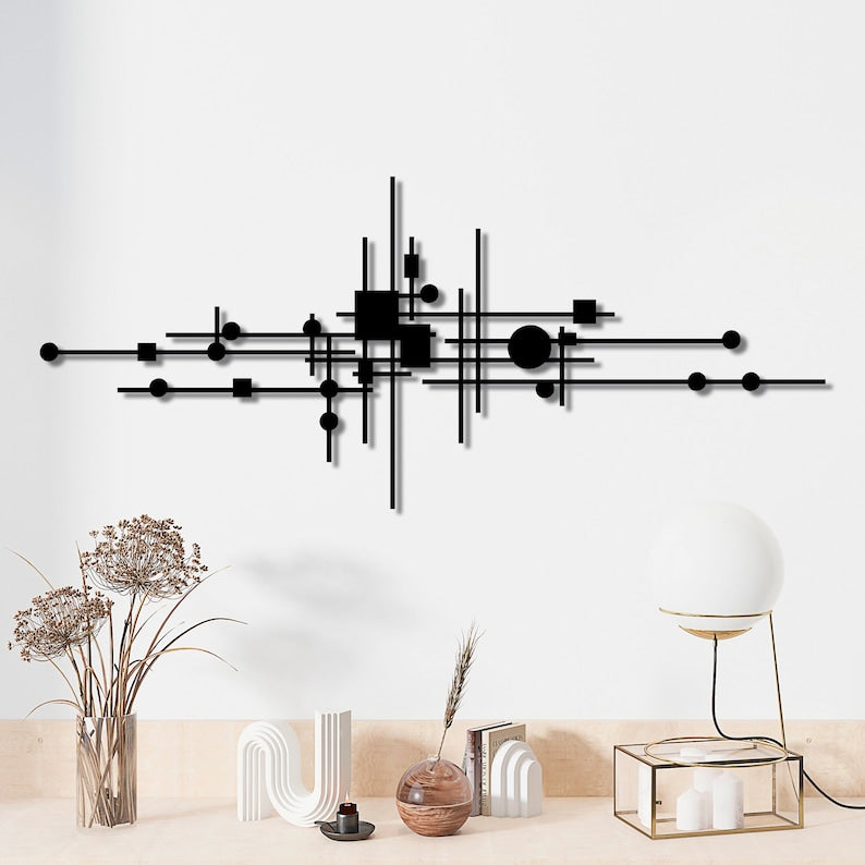 Geometrische Metall Wandkunst, Abstrakte Wanddekoration, Modernes Mid-Century Design, Schlafzimmer Wohnzimmer Akzent