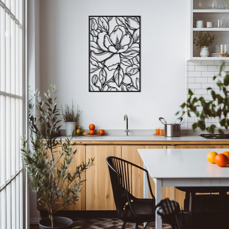 Magnolien-Blumen-Holzwanddekor – Blumenzweig-Wandkunst, 4 Größen, MDF