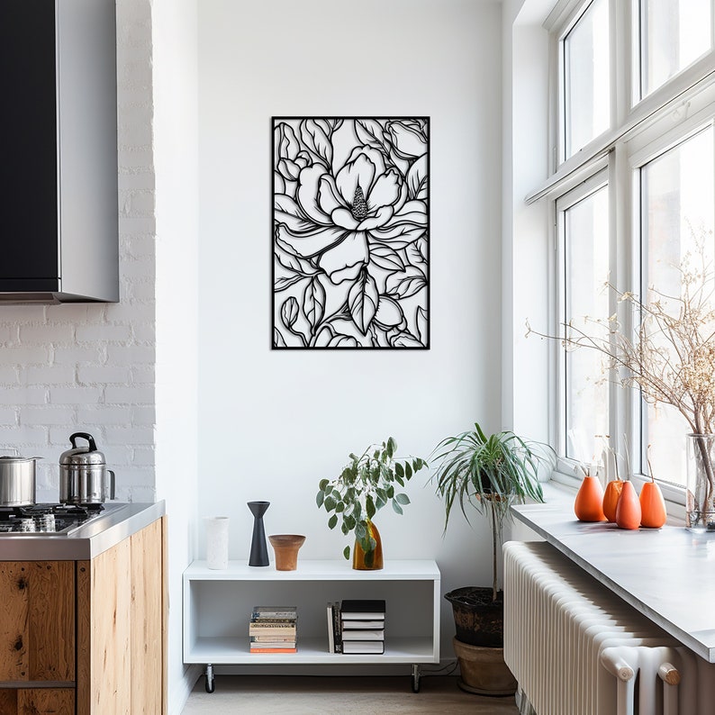 Magnolien-Blumen-Holzwanddekor – Blumenzweig-Wandkunst, 4 Größen, MDF