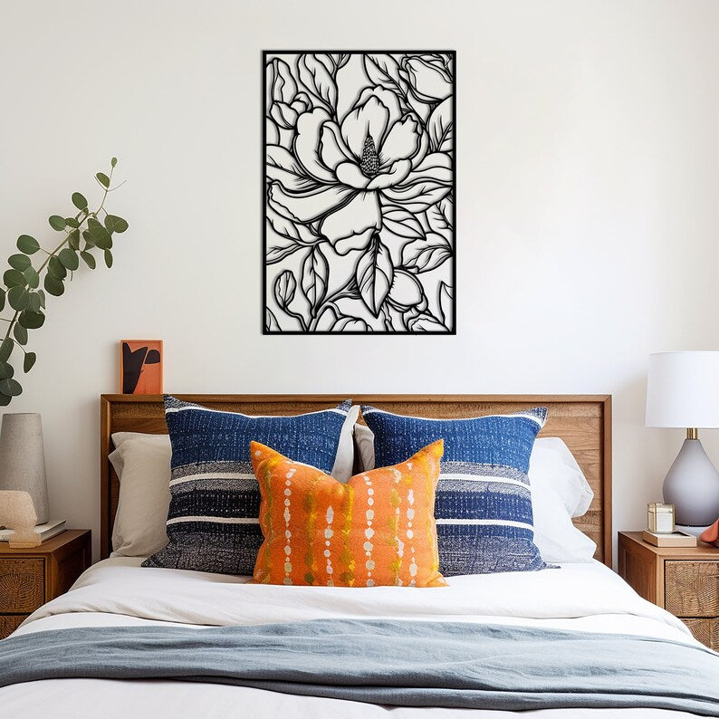 Magnolien-Blumen-Holzwanddekor – Blumenzweig-Wandkunst, 4 Größen, MDF
