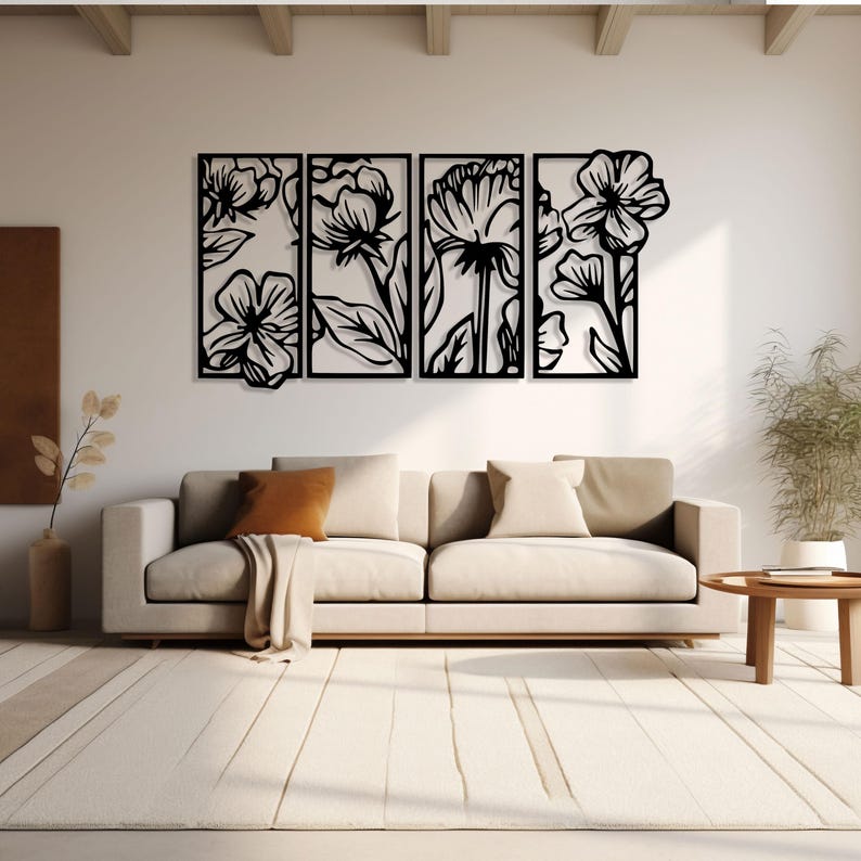 Florale Metall Wandkunst 4 Stück Stahl Garten Deko