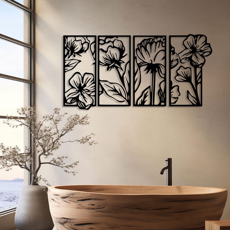 Florale Metall Wandkunst 4 Stück Stahl Garten Deko