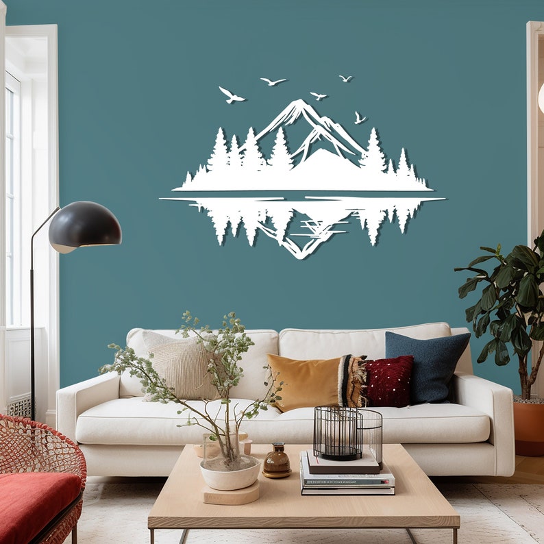 Bergwald Holzwandkunst Natur Silhouette Dekor 152x86 cm MDF