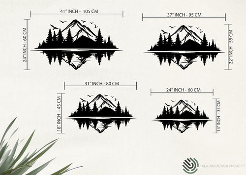 Bergwald Holzwandkunst Natur Silhouette Dekor 152x86 cm MDF