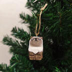 Handgeschnitzte Katzenstatue aus Holz, Weihnachtsbaumschmuck, Schreibtischdeko