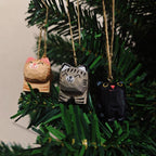 Handgeschnitzte Katzenstatue aus Holz, Weihnachtsbaumschmuck, Schreibtischdeko