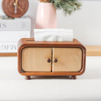 Mini Holztaschentücherkasten mit Schrankdesign, Nussbaum, kompakt