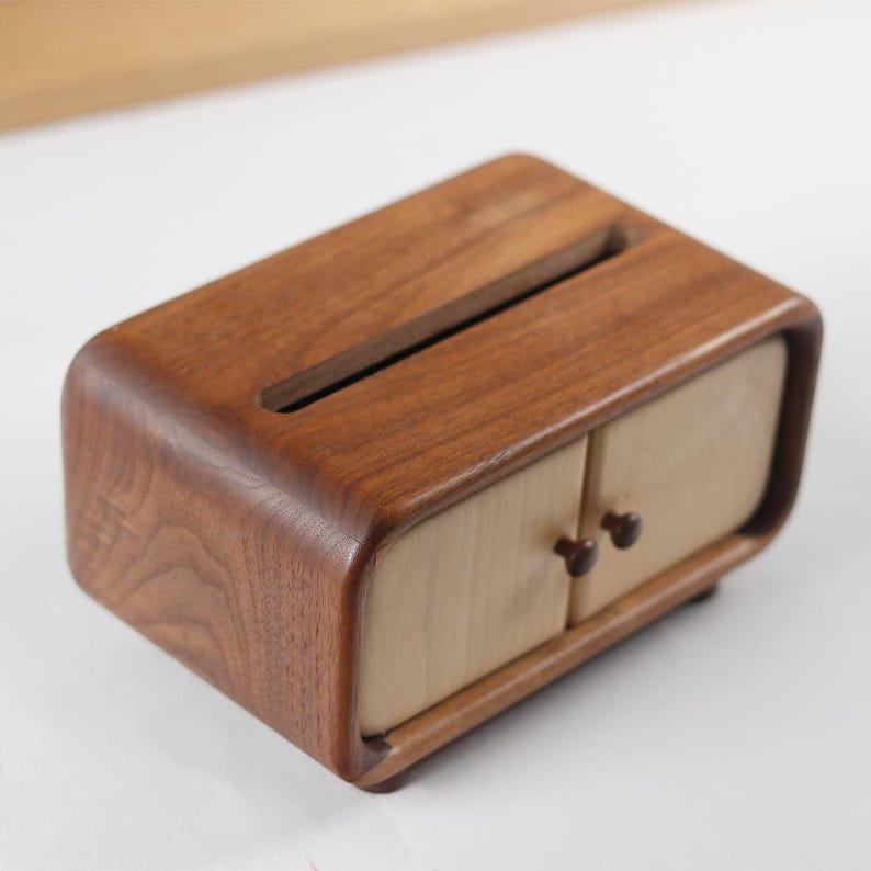 Mini Holztaschentücherkasten mit Schrankdesign, Nussbaum, kompakt