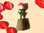 Holz Rosenfigur Handgeschnitzt Rote Rose 13 cm Dekoration Tischfigur