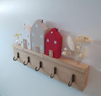 Schlüsselhalter Holzhäuschen Wanddekoration Schlüsselboard mit 5 Haken, Tinyhouse Miniaturhaus, 25x15x2 cm, Skandi Stil