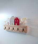Schlüsselhalter Holzhäuschen Wanddekoration Schlüsselboard mit 5 Haken, Tinyhouse Miniaturhaus, 25x15x2 cm, Skandi Stil