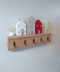 Schlüsselhalter Holzhäuschen Wanddekoration Schlüsselboard mit 5 Haken, Tinyhouse Miniaturhaus, 25x15x2 cm, Skandi Stil