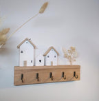 Schlüsselbrett Holzhäuschen Boho Wanddekoration Schlüsselhaken aus Holz 25x15cm